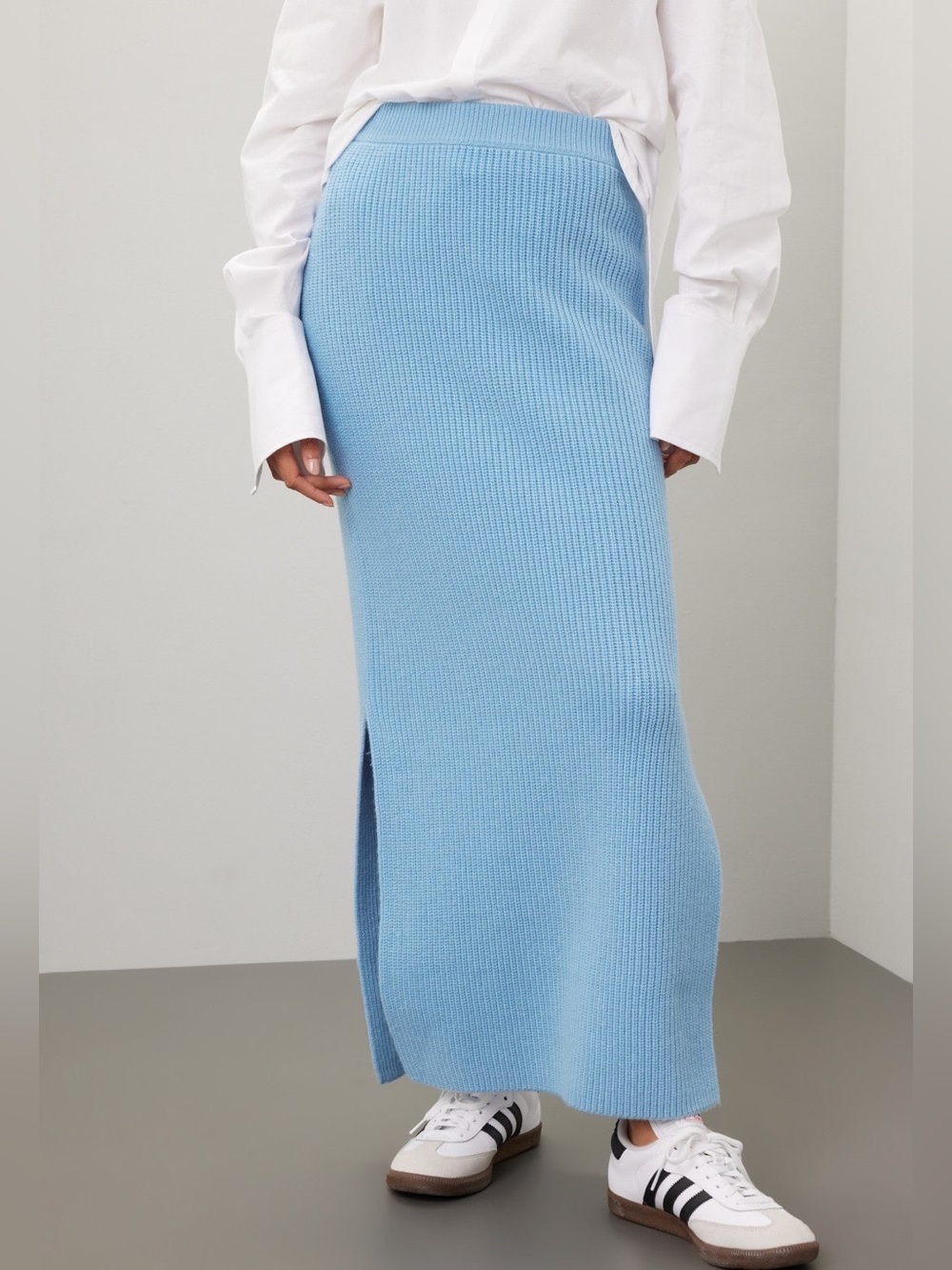 Soft Ribbed Maxi Skirt in Sky Blue